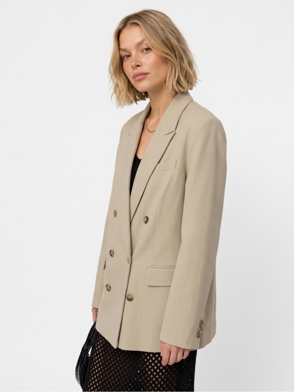 Topshop Neutral Beige Double-Breasted Blazer